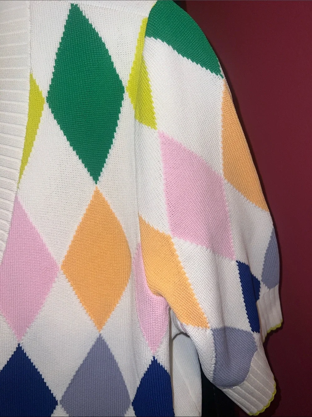 kate spade White Multicolor Argyle V-Neck Sweater